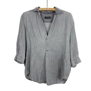 ZARA Woman Premium Denim Collection Grey V-Neck Blouse XS